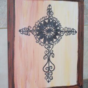 New, Decorative Cross hand painted acrylic painting on 16"x20 canvas by LA